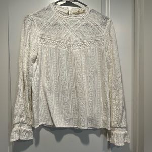 Lovestitch Embroidered Eyelet Blouse with Smocked Elastic Wrist Cuffs Size L